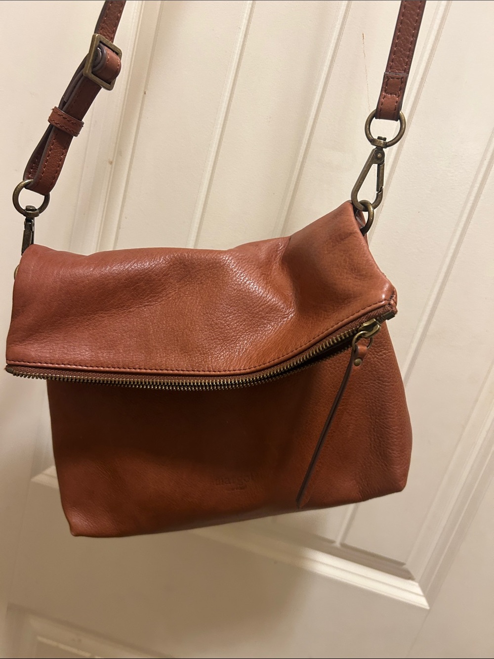 Margot Leather Foldover Crossbody Bag in Brown